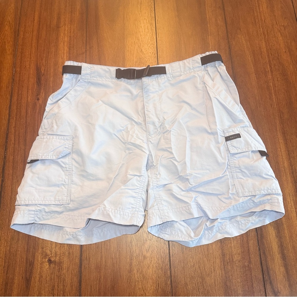 REI Women’s Lt Blue Belted Nylon Hiking UPF 50+ Size 10 Cargo Shorts‎ Pockets